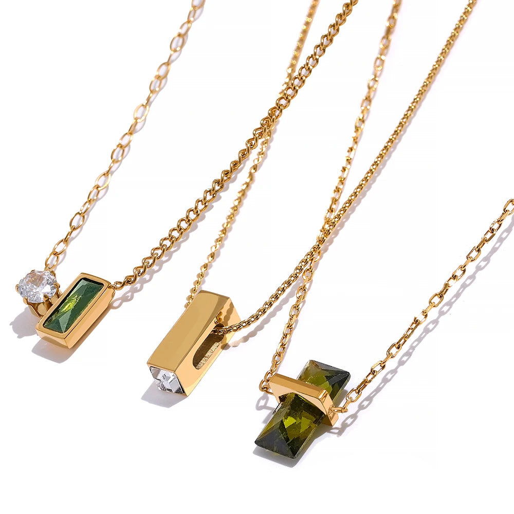 Olive Green Cubic Zirconia Pendant Necklace