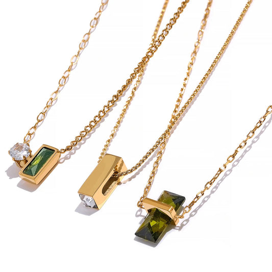 Olive Green Cubic Zirconia Pendant Necklace