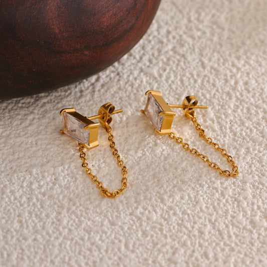 Cubic Zirconia Drop Chain Earrings