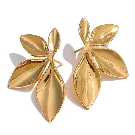 Leaf & Flower Textured Stud Earrings