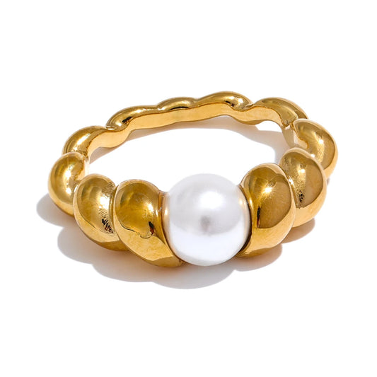 Twisted Ring with Simulated Pearl