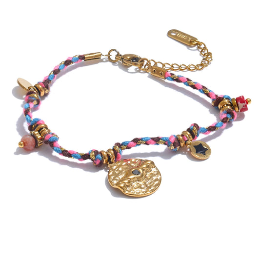 Colorful Braided Rope & Stainless Steel Bracelet