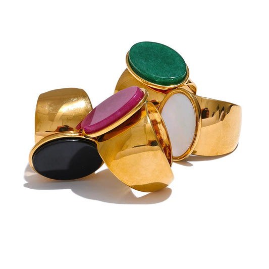 Wide Stone Inlay Gold Ring