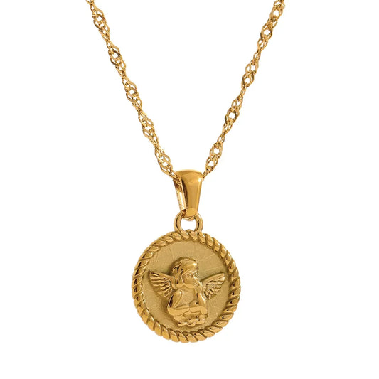 Round Angel Pendant Necklace
