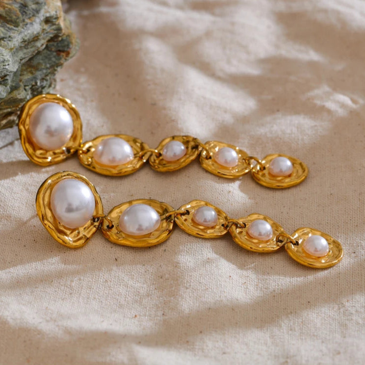 Simulated Pearl Long Drop Earrings