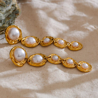 Simulated Pearl Long Drop Earrings