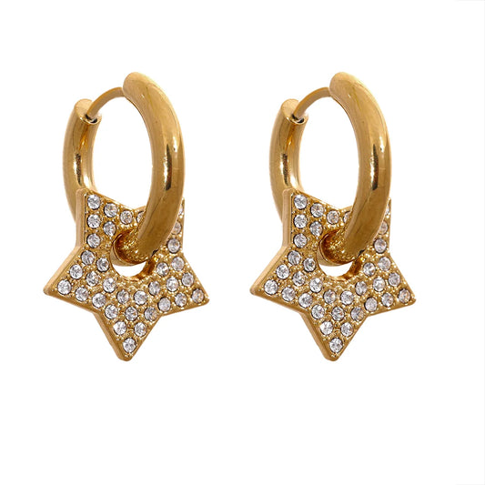 Star Drop Hoop Earrings