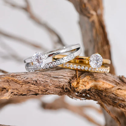 Double Layer Cubic Zirconia Ring