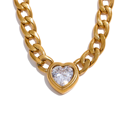 Gold Chain Link Heart Pendant Necklace