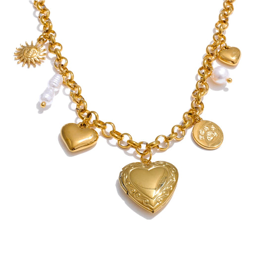 Pearl & Heart Photo Charm Necklace