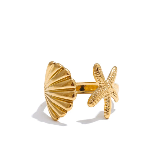 Ocean Shell & Starfish Adjustable Ring