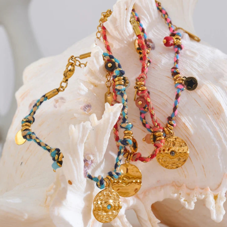 Colorful Braided Rope & Stainless Steel Bracelet