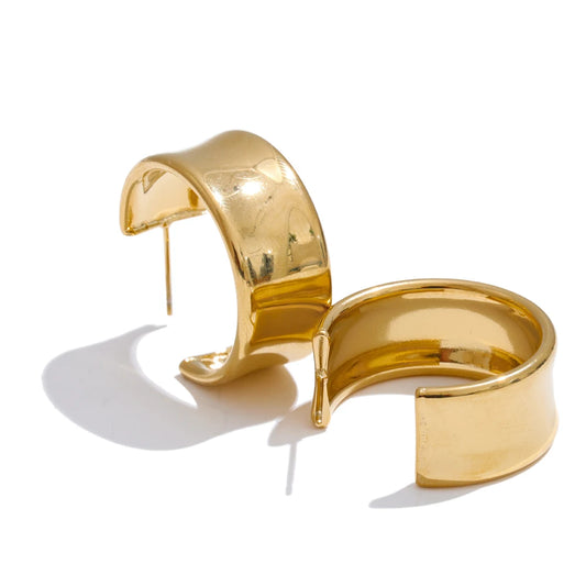Smooth Metal C-Shape Hoop Earrings