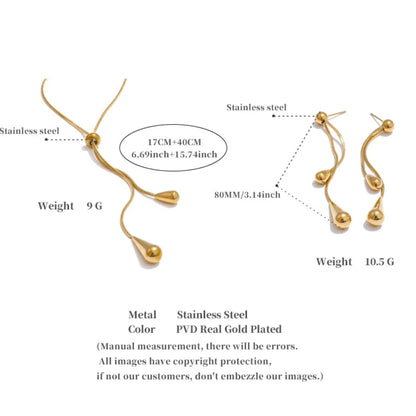 Polished  Chain Necklace & Water Drop Earrings Set