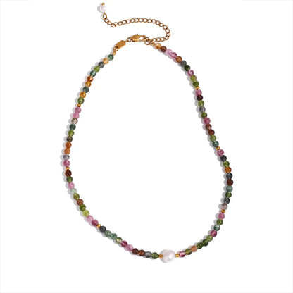 Multicolor Tourmaline & Pearl Beaded Necklace