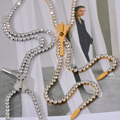 Shiny Cubic Zirconia Zip Pendant Long Necklace