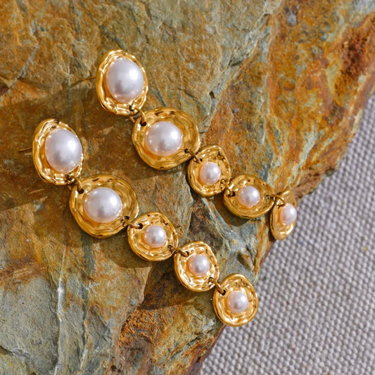 Simulated Pearl Long Drop Earrings