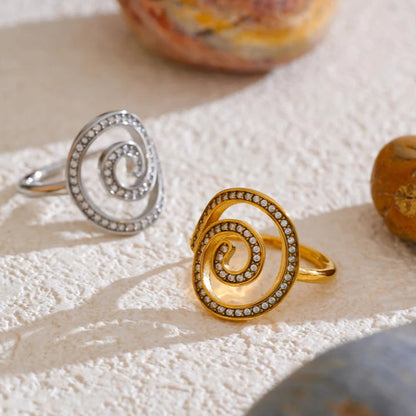 Adjustable Geometric Ring with Cubic Zirconia