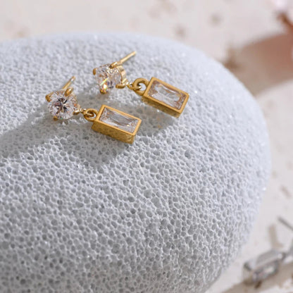 Rectangle Drop Earrings with AAA Cubic Zirconia