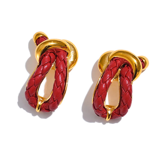 Geometric Leather Knot Stud Earrings