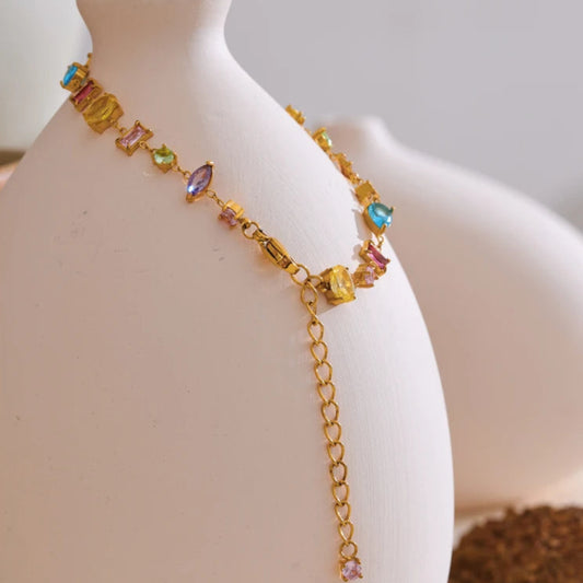 Colorful Cubic Zirconia Chain Bracelet
