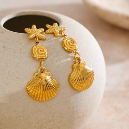 Starfish & Shell Dangle Earrings