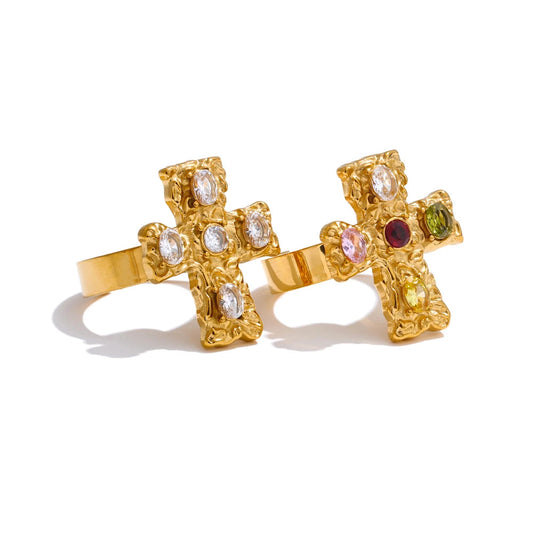 Vintage Colorful Zircon Cross Ring
