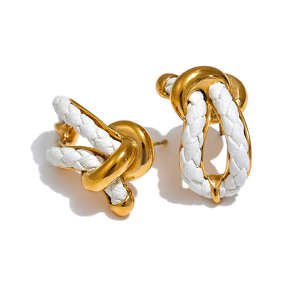 Geometric Leather Knot Stud Earrings