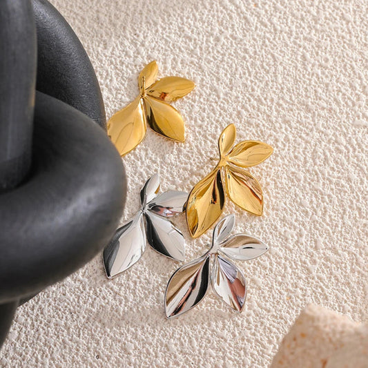 Leaf & Flower Textured Stud Earrings