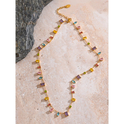 Colorful Cubic Zirconia Chain Necklace