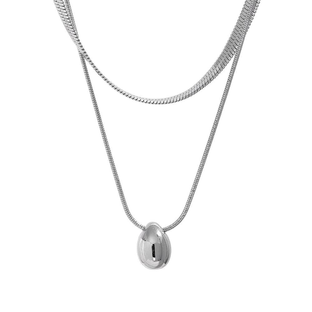 Double Layer Snake Chain Necklace with Water Drop Pendant