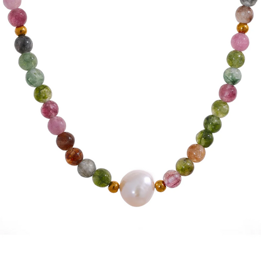 Multicolor Tourmaline & Pearl Beaded Necklace